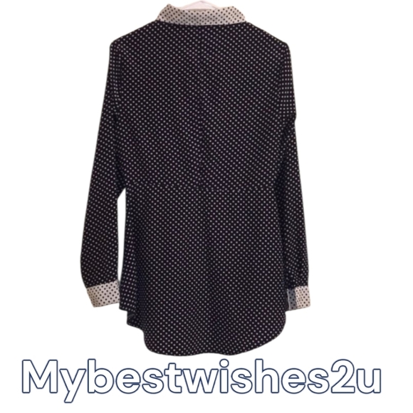 Forever 21 Modest womens size Medium polka dots dark blue white button-d… - Picture 1 of 16